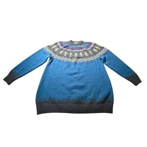The Alpaca Connection Handmade Peru Wool Fair Isle People Sweater Blue L